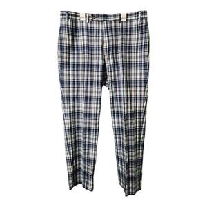 Lauren Ralph Lauren Mens Plaid Pants 100% Cotton Blue White Size 36x32